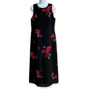 Jessica Howard Black Floral Long Sleeveless Maxi Dress Size 12  Chiffon Romantic